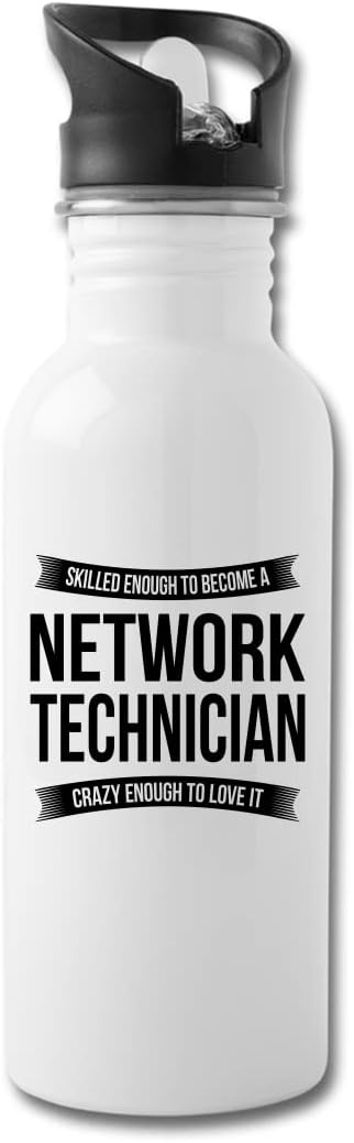 Funny Network Technician Water Bottle For Men Women New Job Gifts Appreciation 20 fl oz Bottle White