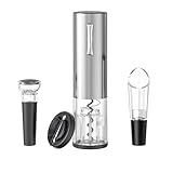 DSY Electric Wine Opener Set,USB Charging Corkscrew Remover,Contains foil cutter,Electric Corkscrew,Vacuum Stoppers,wine pourer,Stainless steel material,silver