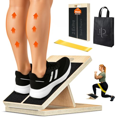 Eleven Dimensions Tabla inclinada de madera ajustable para estirar pantorrillas, cuña inclinada para aliviar el dolor de tobillo, talón, rodilla y piernas, equipo de movilidad para terapia física y
