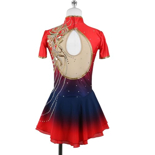 Vestido Feminino Gradiente Para Patinação No Gelo, Mangas Curtas Para Adultos, Performance De Compet