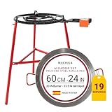 Machika Mirador Set Paella Kit with 24-inch Carbon Steel Pan, 12 in 20 in Double Ring Paella Burner and Stand Set (33.5 in, Grill Set Perfect for Gastronomic Events, Caterings, Camping, 19 Servings