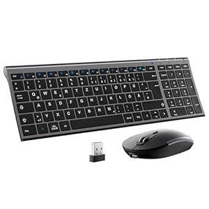2.4G Maus Set kabellos, iClever Aluminium Wireless Slim Tastatur QWERTZ Layout (Deutsch), für Computer/Desktop/PC/Laptop/... TV und Windows 10/8/7/Vista/XP (2.4GHz, USB)