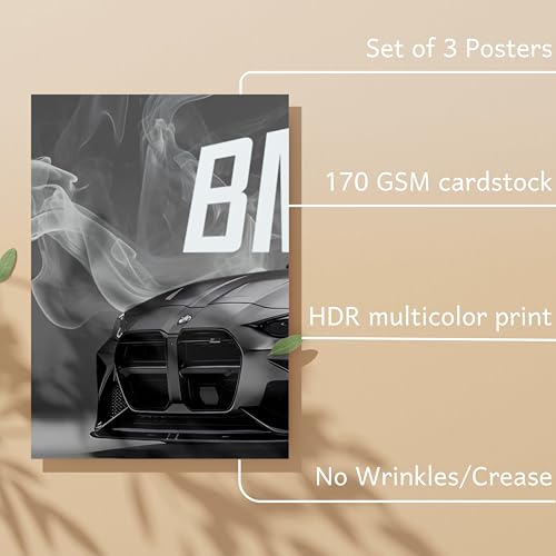 Image of Posternet BMW Super Car Split Poster Set - 12x18 Inch Wall Art Prints for Bedroom, Living Room & Office Decor (Pack of 3, Split Design)
