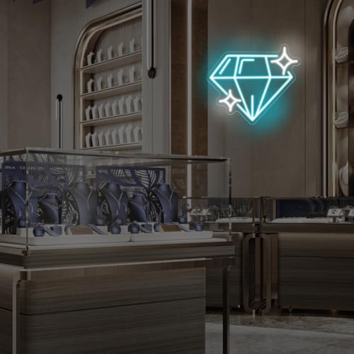 Image of Diamond Neon Sign Alluring Brightness Sparkling Sapphire Diamond LED Light | USB Powered Dimmable LED Light for Jewelry Makeup Stores Bars Parties & Home Decor Gift for Lover 13 inchx14.8 inch