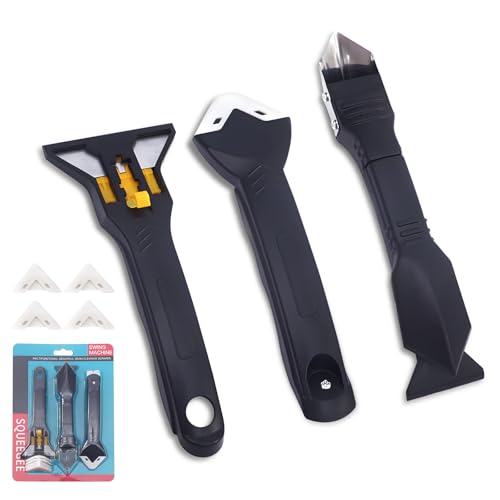 ONNIJUN Silicone Remover Tool, Caulking Tool with 5 Pads, Silicone Scraper & Smoother Sealant Remover Tool for Home, Kitchen, Bathroom, Window, Floor, Sink, Tile Joint