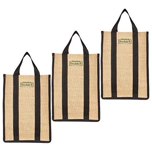 Image of DOUBLE R BAGS Laminated Jute Reusable Shopping Bags Kitchen Essentials Grocery Vegetable Lunch Carry Bag With Full Handles Multi-purpose Bag Stylish Designs Pack of 3