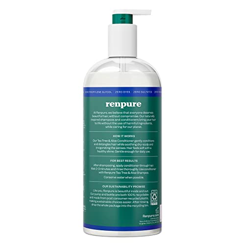 Renpure Tea Tree And Aloe Refreshing Conditioner - Soothes Dry Scalp - Leaves Hair Soft And Hydrated - Gentle Formula - Suitable For Daily Use - Dye Free - Recyclable, Pump Bottle Design - 32 Fl Oz #TOP4