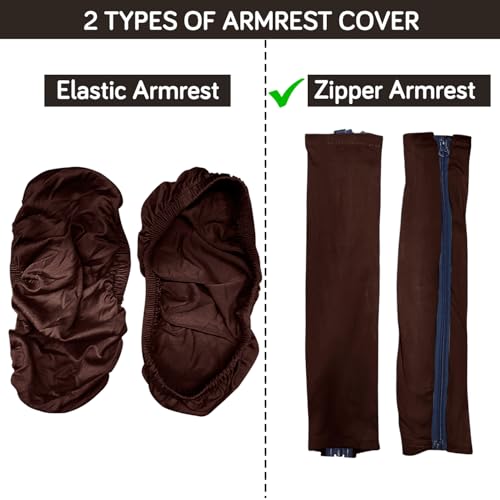 Image of HOKIPO 'SereneSolids' 140 GSM Armrest Covers for Office Chair (Zipper Style), 1 Pair, Coffee (AR-5934-CFE)