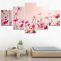 SIGNWIN 5 Panel Canvas Wall Art Modern Art Bohemian Bouquet Colorful Cool Floral Group Multicolor Photography Realism for Home Decorations Ready to Hang - 60