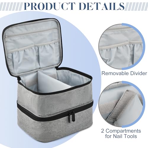 Bolsa de esmalte de uñas de doble capa gris para 30 botellas y herramientas 3