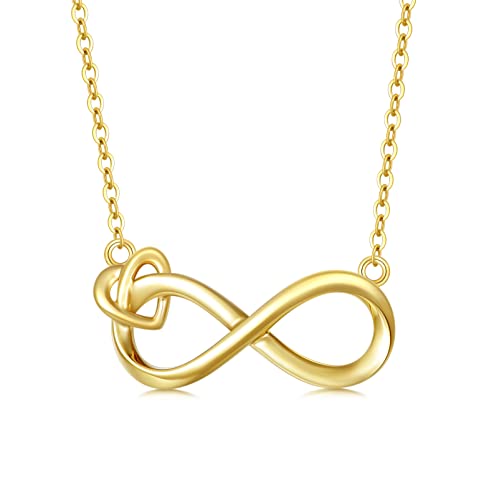 14K Gold Infinity Necklace for Women, 14kt Real Gold Heart Infinite Pendant Necklace Anniversary Jewelry Birthday Christmas Gifts for Mom Her Wife