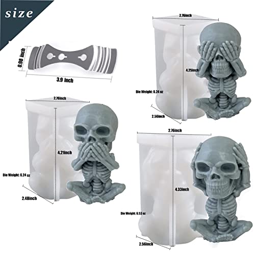 3D Skull Candle Mould, Handmade Silicone Mould For Scented Candle Soap Making Epoxy Mould Resin Casting Art Craft Halloween Party Supplies Home Decor (3 Combination) #TOP1