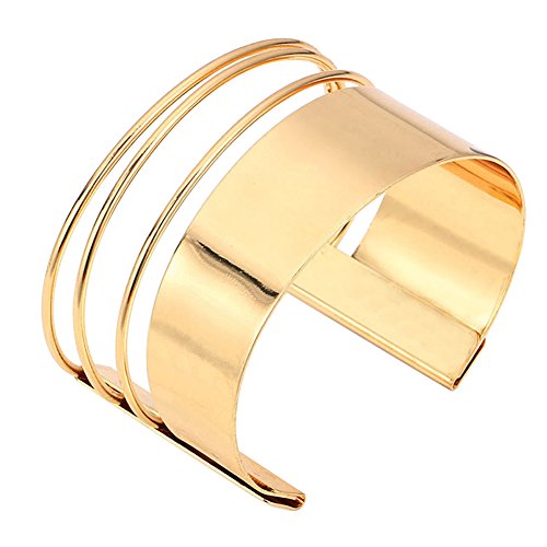 MXYZB Stainless Steel Smooth Hollow Hoop Open Ended Wide Cuff Bangle Bracelet (Gold)