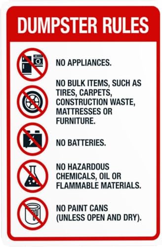 No Appliances Batteries Paint Cans Waste Ban Sign 8"x12", Metal Plaque for Business Home Outdoor Indoor Garage Street Public Hazardous Waste Disposal Decor