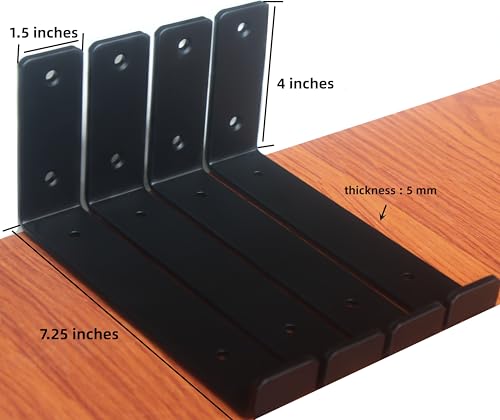 Mhmydz BXGZC-35 4 Pack - 7.25"L X 4"H X 1.5"W J Lip Shelf Brackets Rustic Farmhouse Iron Wall Floating Shelf Bracket Metal Shelf Bracket Industrial Shelf Supports thumb #1