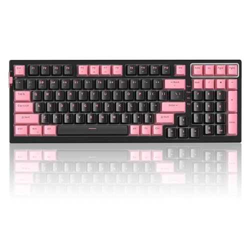 MageGee SKY98 Wireless Gasket Mechanical Gaming Keyboard, 96% Hot Swappable RGB Custom Creamy Keyboard with 5-Layer Sound Padding, BT/2.4G/USB-C, NKRO for Win/Mac (Pink & Black, Blue Whale Switch)