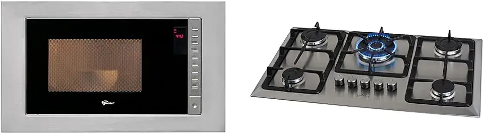 Kit Fischer Micro-ondas Fit Line 25L + Cooktop Gás 5 Bocas Infinity Inox
