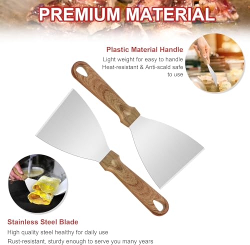 Joyfair 2 Pcs Stainless Steel Griddle Scraper, Wood-Grain Plastic Handle - Image 5