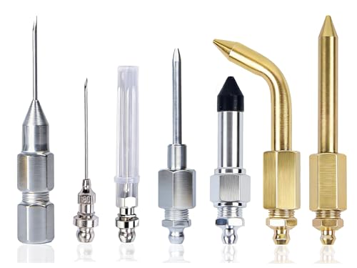 Mannilayco 7PCS Grease Gun Needle Tip Kit, Grease Gun Accessories Set with 3 Grease Nozzles, Needle Dispenser, Rubber Tip, Straight & Elbow Adapter for Bearings, Tight Confined Spaces