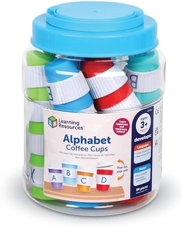 Learning Resources Alphabet Coffee Cups - ABC Toys, Phonics Practice, Reading Readiness, Language Development, Letter Toy for Toddlers, Matching Game, Preschool Activities, Gifts for Kids