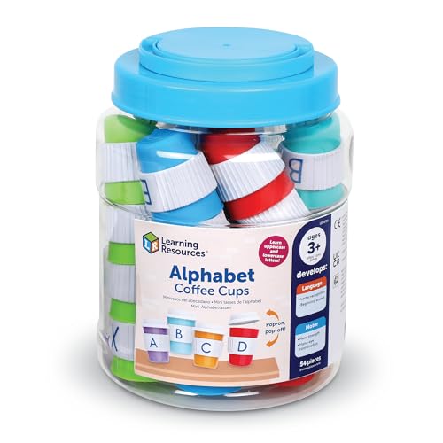 Learning Resources Alphabet Coffee Cups kubki z alfabetem zabawka do rozpoznawania liter i dopasowywania dla dzieci od 3 do 8 lat