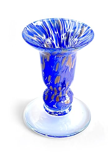 Image of MAZZEGA ART & DESIGN - 2 Glass Candlesticks, Blown and Hand-Crafted - I Colori di Murano - Candlesticks for Table, Weddings, Parties, Candle Holders, Made in Italy (AVV-BLUE, QUEEN)