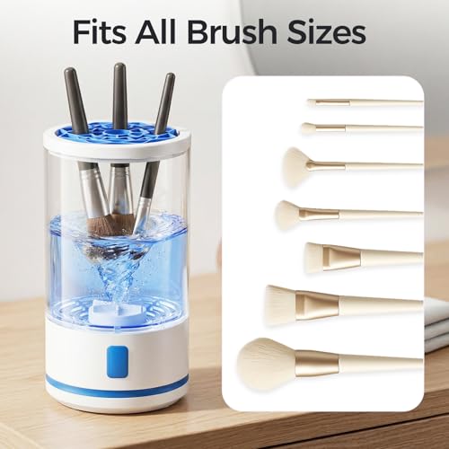 Electric Makeup Brush Cleaner Machine, Professional 7000 RPM Automatic Spinner with 1200mAh Rechargeable Battery, Type-C Fast Charging & 5-Min Auto-Shutoff, Fits All Sizes Cosmetic Brushes, Blue — view 5