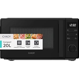 Candy WAVE 300 Micro-ondes 20 Litre 700W 5 Niveaux de Puissance, 8 Programmes Automatiques, Nettoyage Gacile, Décongélation, Verrouillage de Sécurité Enfant, Minuteur, Noir CMW320SDB