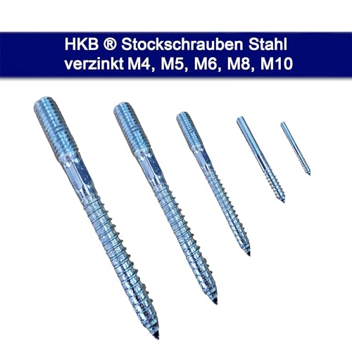 HKB® Stockschrauben M 5 x 50mm, Stahl verzinkt, 10 Stück