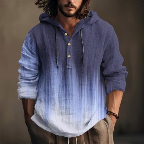 Mens Linen Long Sleeve Henley Breathable Hiking Sun Drawstring Shirt Boho Beach Hoodie2