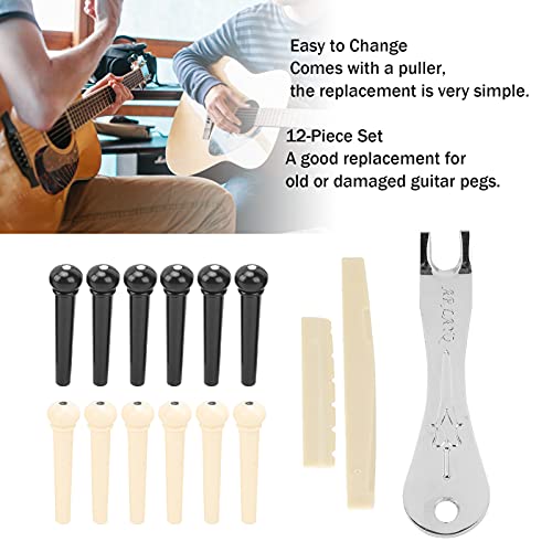 Conjunto de 12 peças de pinos de ponte para violão acústico, kit de acessórios com puxador de porca