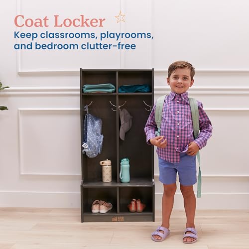 Image of ECR4Kids 2-Section Coat Locker with Bench and Cubby Storage, Classroom Furniture, Grey Wash