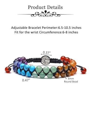 MANIFO 7 Chakra Healing Crystals Bracelet Womens Reiki Stone Rope Braided Gemstone Bracelets with Life Tree Charm Christmas Gift 6
