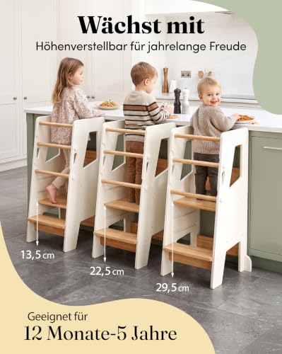 Foto von newkids® Lernturm ab 1 Jahr höhenverstellbar – Montessori Lernturm, Weiß