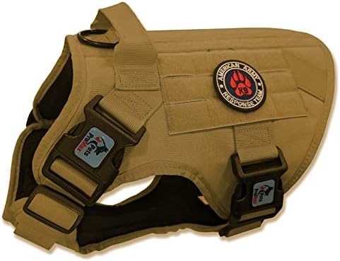 Militery Grade Tactical Dog Harness, Tactical Dogs Harness for Large Dogs, No Pull Adjustable Dog Harness with Handle, Chest Dog Vest Harness (Brown, Large)