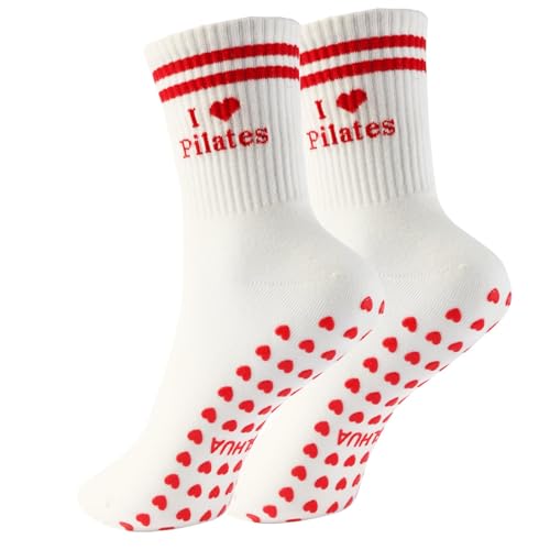 Image of Pilates Socks for Mother's Day,Women Pilates Heart Grip Socks Cuffs,Anti-Skid Cotton Grip for Ballet,Home,Studio 1Pair