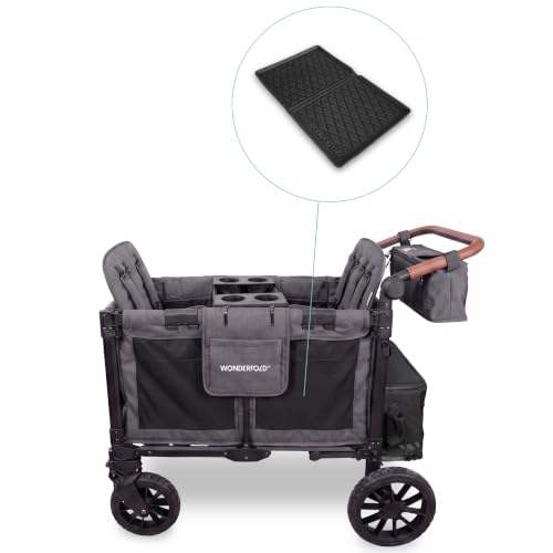 Image of Wonderfold W4 Luxe Pro Bundle - 4-Seater Stroller Wagon with All-Weather Mat, Flex Snack Tray, and Parent Console, Safety-Certified with 5-Point Harnesses - Gray