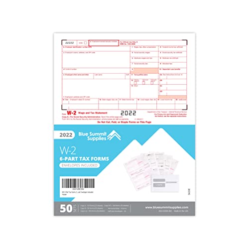 W2 Forms 2022, 6 Part Tax Forms, 50 Employee Kit Of Laser Forms, Compatible With Quickbooks And Accounting Software, 50 Self Seal Envelopes Included #TOP7