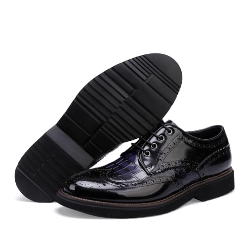 Image of Men's Dress Oxford Formal Shoes Leather Business Shoes for Men, Crocodile Pattern /Two Color Mix