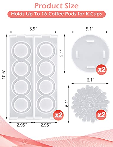 Seloom Coffee Pod Holder Resin Mold,Silicone Molds 4 Sides Hold 16 Coffee Pods for K Cups,Thicken Epoxy Resin Molds for DIY Coffee Pod Organizer with 2 Free Molds for Tea Coaster,Resin Mold Kitchen