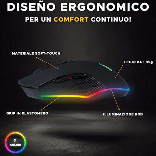 Kult Helium USB Wired Gaming Mouse - Sensore ottico da 800 a 3200 DPI, retroilluminazione LED a 7 colori - Mouse gaming - Immagine 2
