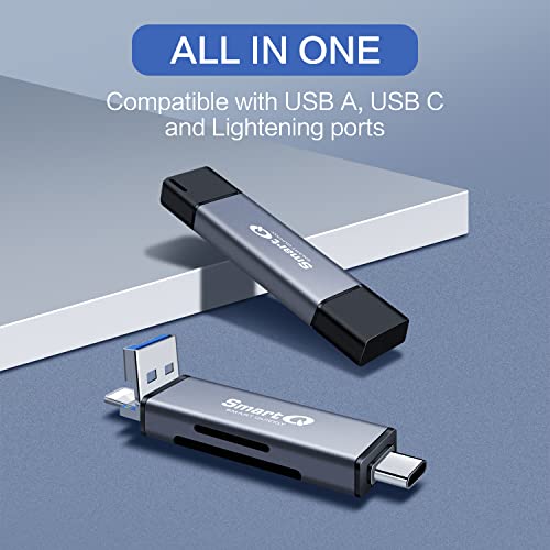Image of SmartQ C350TL SD Card Reader for iPhone /Android, USB C 3.0, and USB A 2.0 Super Speed Memory Card Adapter for PC, Laptop, Mac, Supports Micro SD /SD /SDHC /SCXC