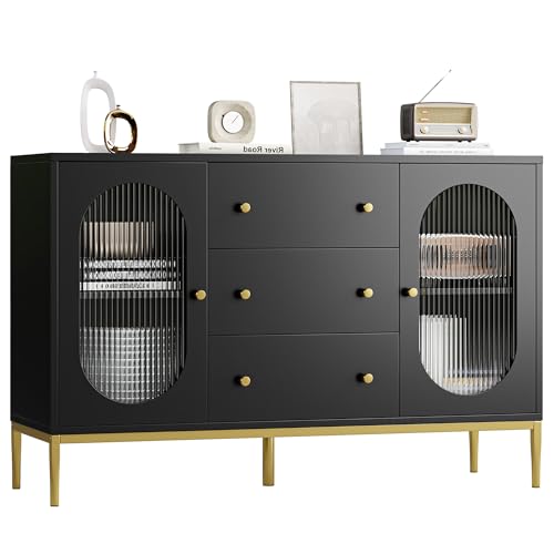 FirFurd Sideboard 120cm Breit Küchenschrank mit Arbeitsplatte Buffetschrank mit 2 Glastüren 3...