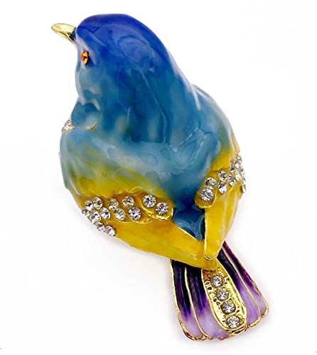 Jwt Astyle Blue Mountain Bird Hinged Trinket Box With Crystal Stones .Animal Jewelry Box.necklace Rings Earrings Storage.bird Figurines Home Decor ,Collectible Trinket Boxes Gift ., Blue Yellow #TOP1