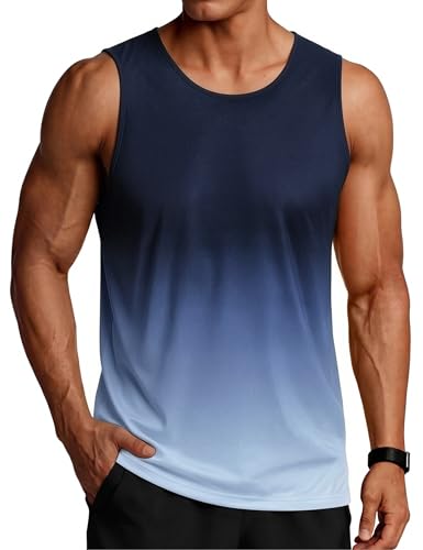 PINSPARK Camiseta de tirantes para hombre, sin mangas, camiseta de entrenamiento, verano, exterior, camiseta funcional, azul, XL