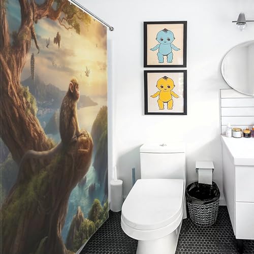 Rideau de douche imperméable et lavable motif singe en polyester robuste