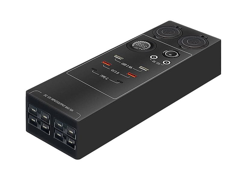 LICITTI 12V/24V DC Power Distribution Box - 13 Ports with Voltmeter, 50A Anderson Input/Output, USB QC3.0/Type-C, Cig Sockets - Mobile Power Station for Camping, RV, Off-Grid