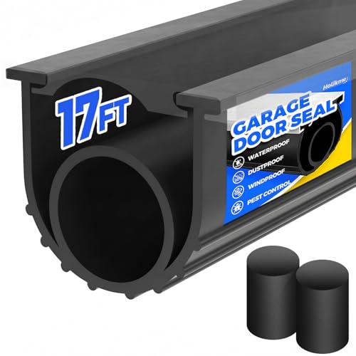 Holikme Garage Door Seals Bottom Rubber, Flexible EPDM Garage Door Seal, Garage Door Weather Stripping Kit Seal Strip Replacement, 5/16 Inch T-End, 3.74 Inch Width (17Ft, Black)