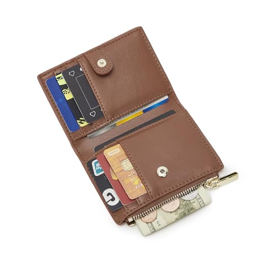 Slim Minimalist RFID Blocking Credit Card/Cash/ID Holder ，Front Pocket Wallet with Zipper (Brown)2