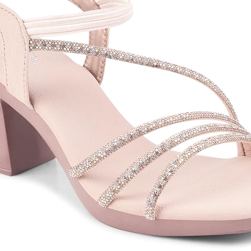Image of JM LOOKS Women's Sandal Strappy Embellished Heels Ankel Strap Square Toe Lightweight Comfortable Stylish for Wedding Party Festivel Occasion.